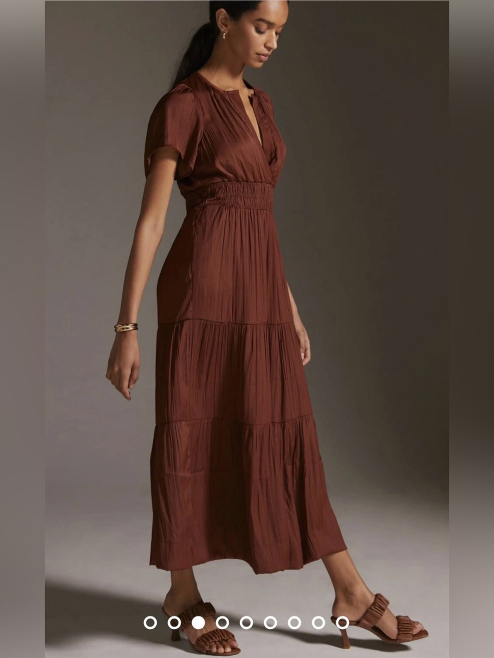 Anthropologie SOMERSET Chocolate Brown Tiered Midi Dress - Picture 4 of 6